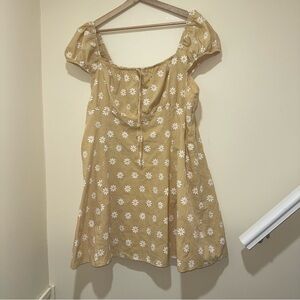 Women’s Cottagecore Hippie 70s inspo Yellow Floral Print Short Sleeve Dress S:2X